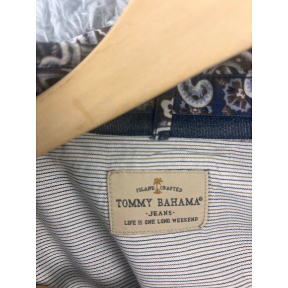 Tommy Bahama Men’s Medium Paisley Long Sleeve Button Shirt Blue Brown - Picture 2 of 10
